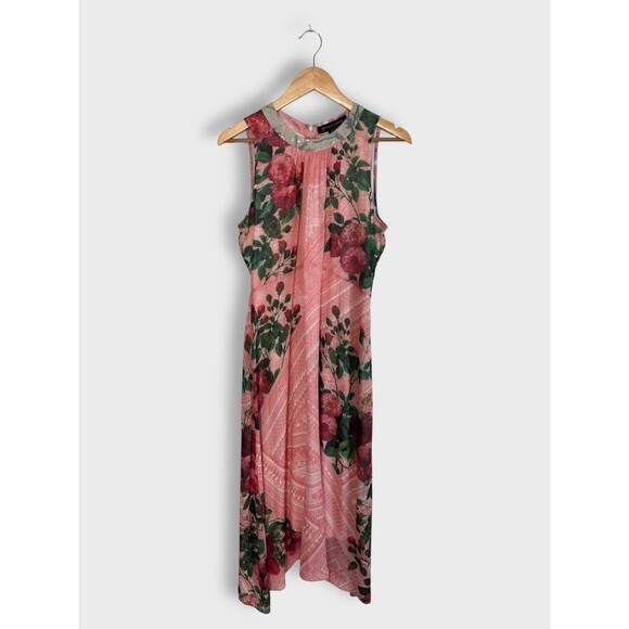 Anthropologie Dresses & Skirts - Pankaj & Nidhi Pink Rose Print Beaded Neckline Sleeveless Dress – Size 10